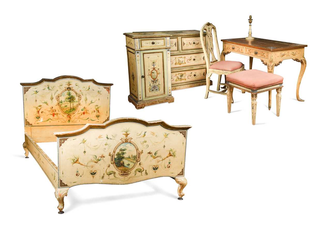 A suite of Italian painted bedroom furniture, late 19th / early 20th century,