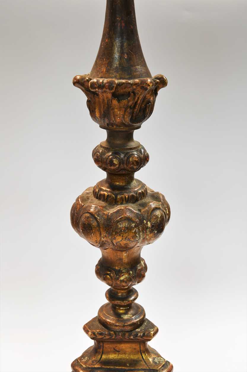 An Italian carved giltwood and gesso altar candlestick, 18th century, - Image 6 of 8