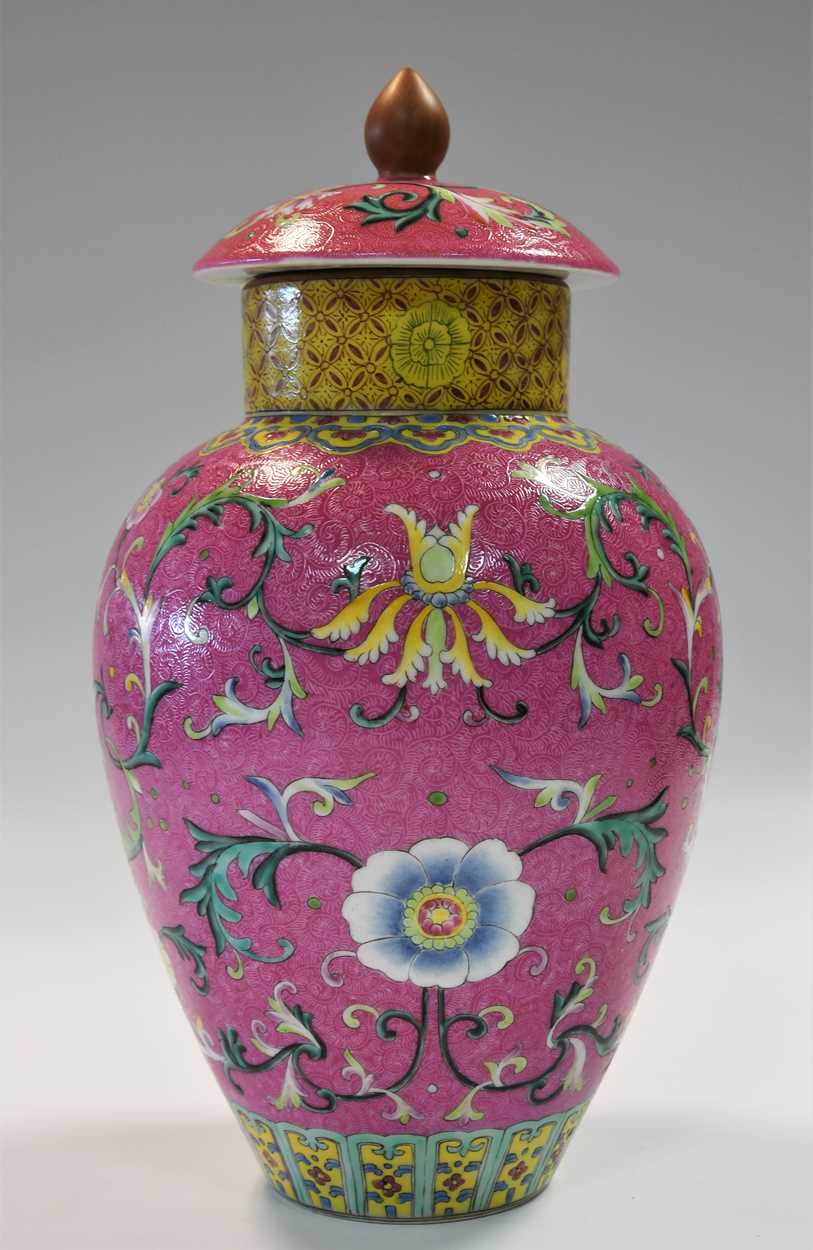 A Chinese famille rose porcelain vase and cover, - Image 7 of 19