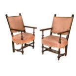 A pair of Italian walnut open armchairs, 18th/ 19th century,