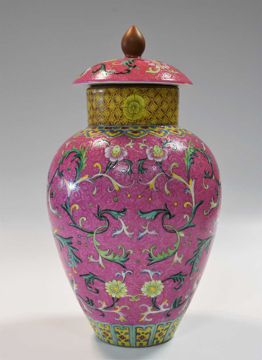 A Chinese famille rose porcelain vase and cover, - Image 6 of 19