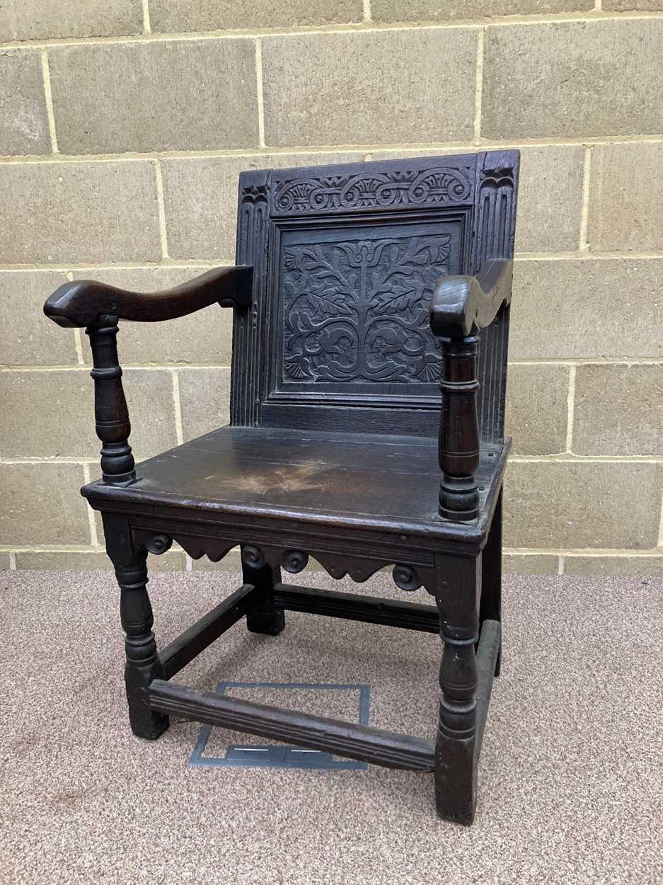 A joined oak caqueteuse type open armchair, 17th century, - Image 21 of 47