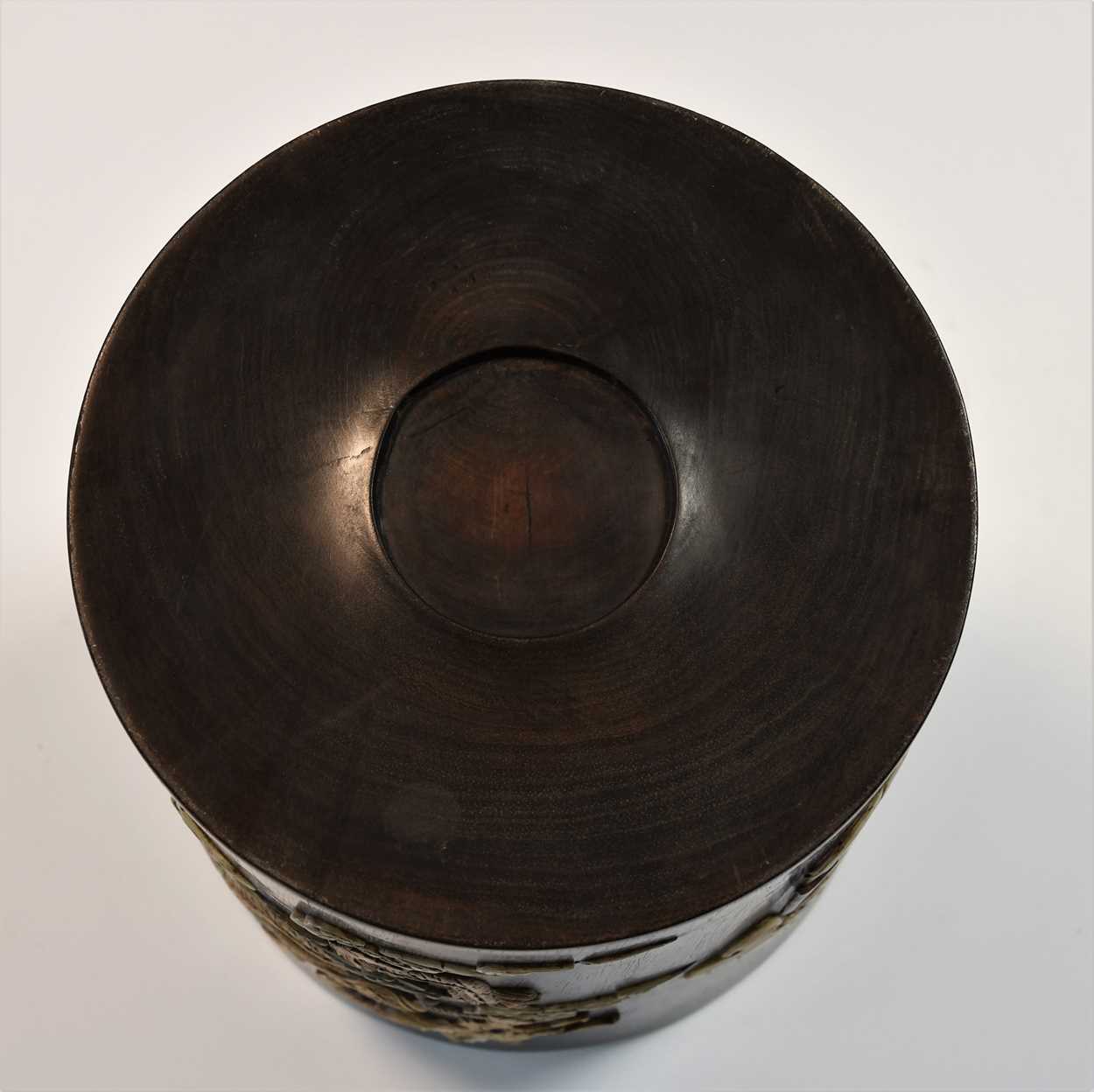 A Chinese zitan-type stone inlaid brush pot, in 17th century style, - Image 6 of 6