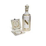 A Napoleonic white enamel bottle and stopper,