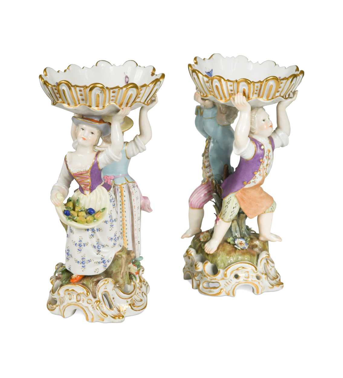 A pair of Meissen figural sweetmeats, late 19th/early 20th century,