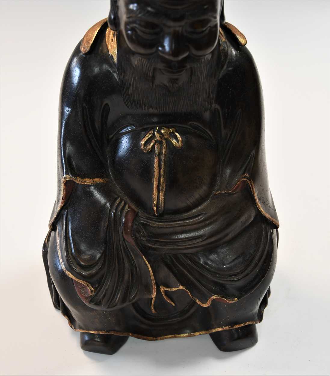 A Chinese carved zitan-type wood and parcel gilt seated figure of an official, 20th century, - Image 9 of 9
