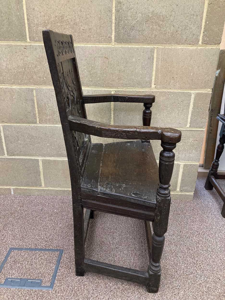 A joined oak caqueteuse type open armchair, 17th century, - Image 42 of 47