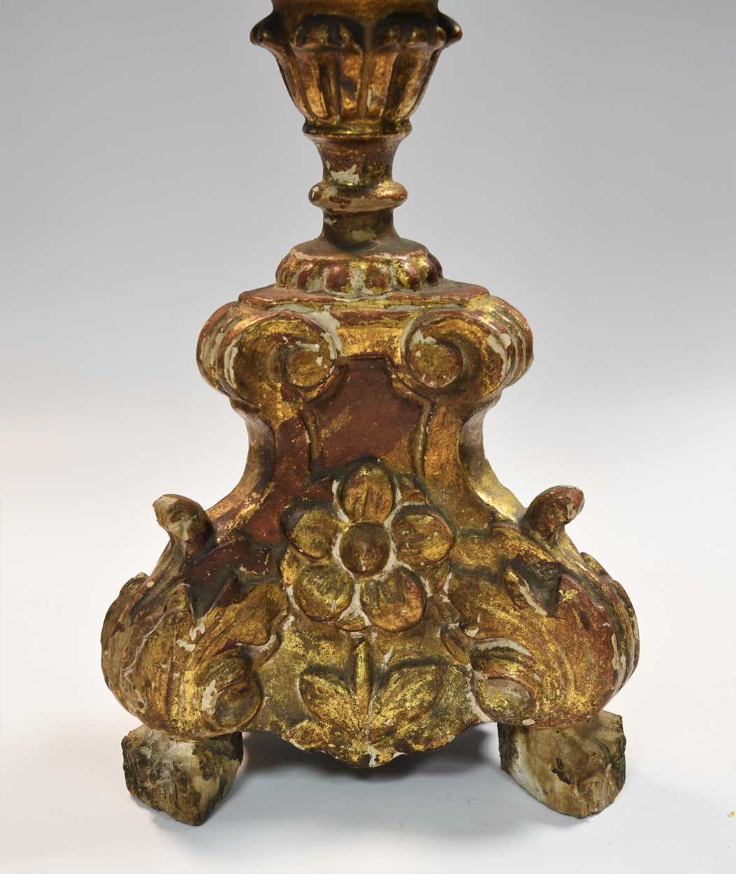 An Italian carved giltwood and gesso altar candlestick, 18th century, - Image 2 of 8