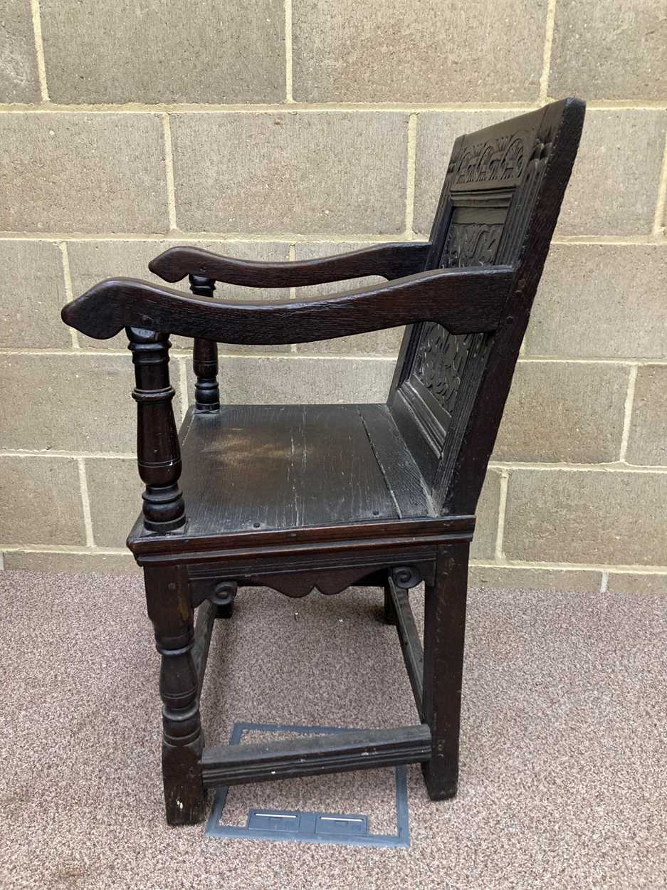 A joined oak caqueteuse type open armchair, 17th century, - Image 7 of 47