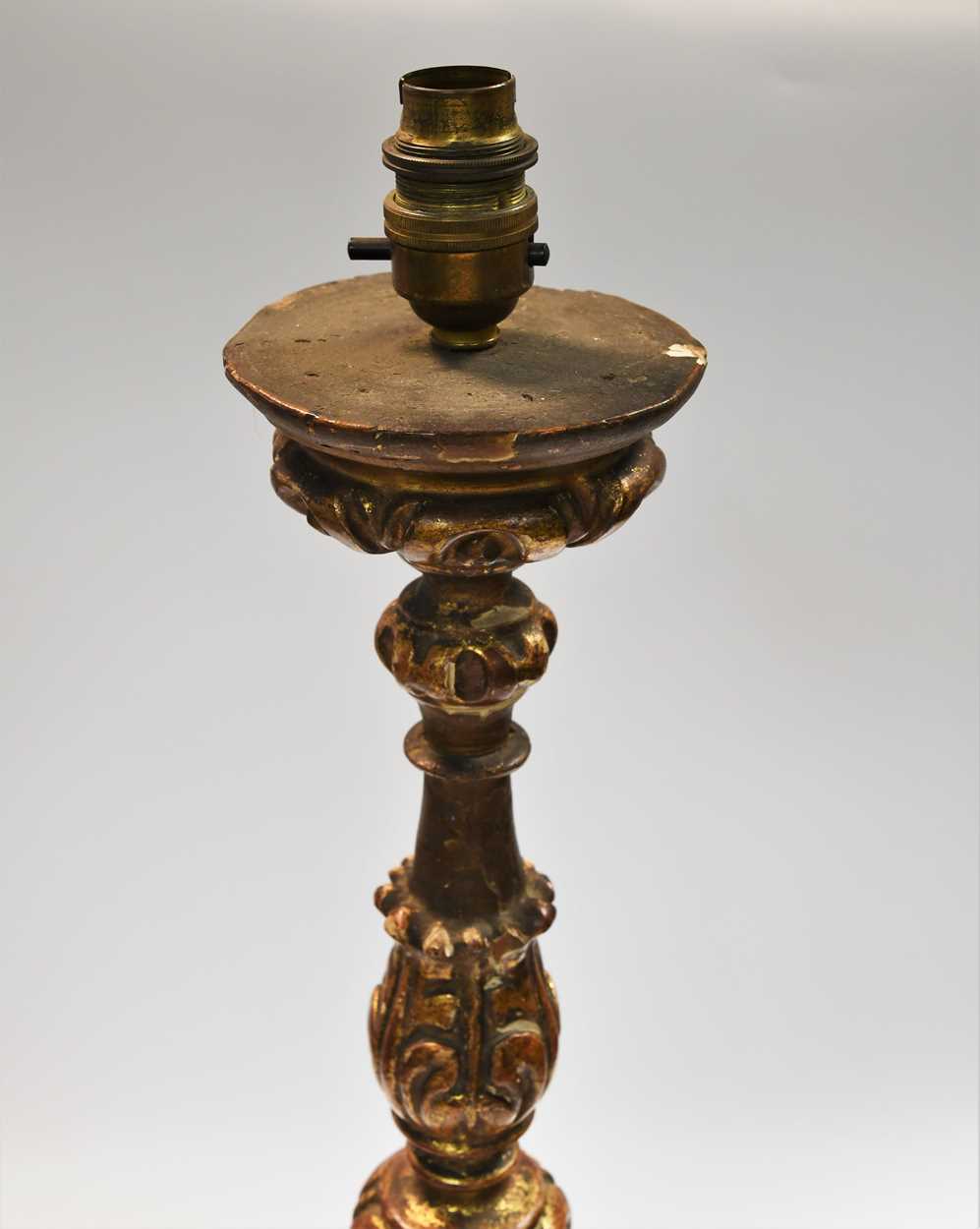 An Italian carved giltwood and gesso altar candlestick, 18th century, - Image 4 of 8