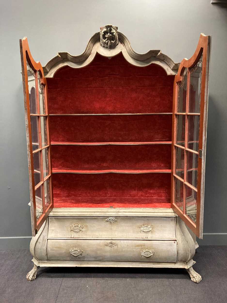 A Dutch grey painted glazed top bookcase, 19th century, - Image 10 of 11