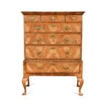 A walnut chest on stand, 18th century,