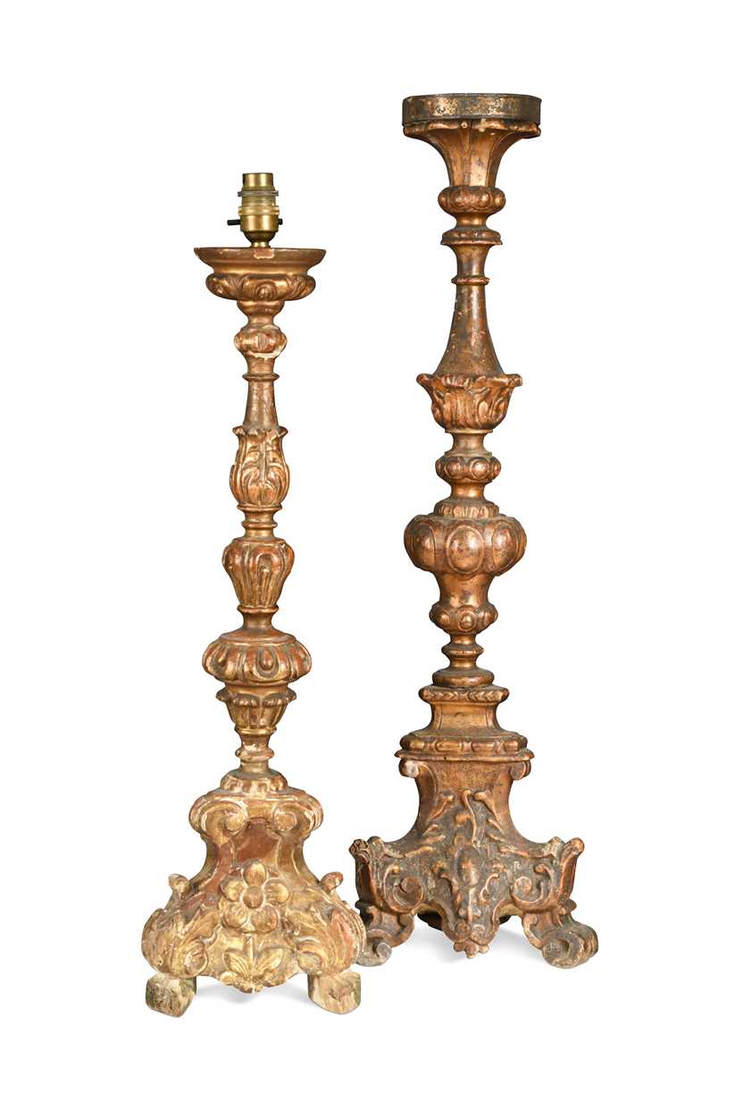 An Italian carved giltwood and gesso altar candlestick, 18th century,