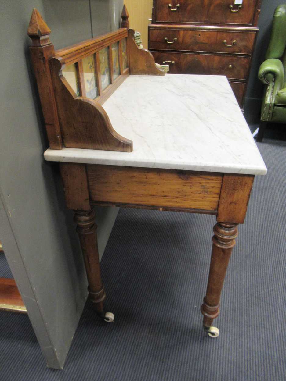 A Victorian pitch pine marble top washstand, - Image 7 of 15