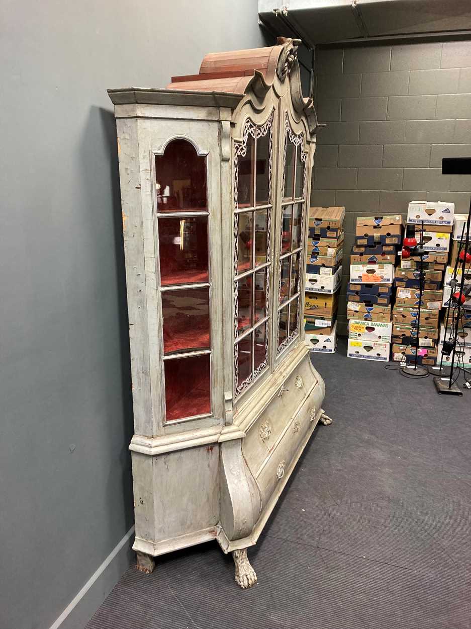 A Dutch grey painted glazed top bookcase, 19th century, - Image 3 of 11