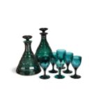 A suite of green glassware, 19th century,