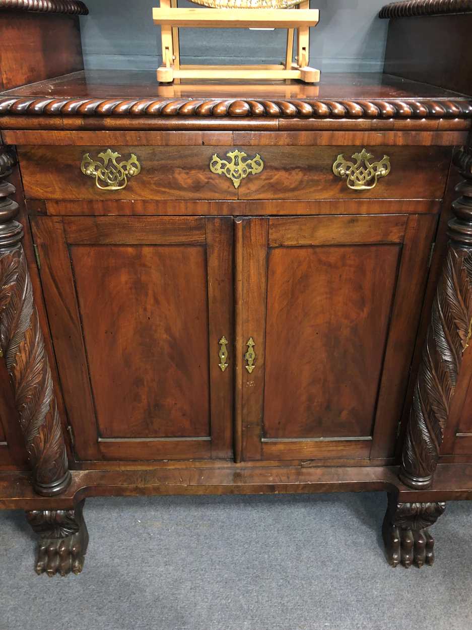 A Georgian Neo-classical mahogany carved sideboard attributed to Duncan Phyfe, New York circa 1820, - Image 6 of 9