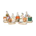 A set of five Meissen ladies seated stimulating their senses,