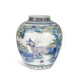 A Chinese Wucai porcelain ovoid vase, in Transitional style,