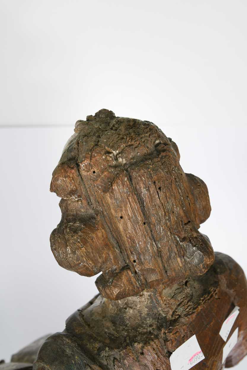 A Continental carved oak and polychrome painted figure of Saint Paul, probably 17th/18th century, - Image 3 of 7