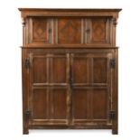 An oak court cupboard, 18th century and later,