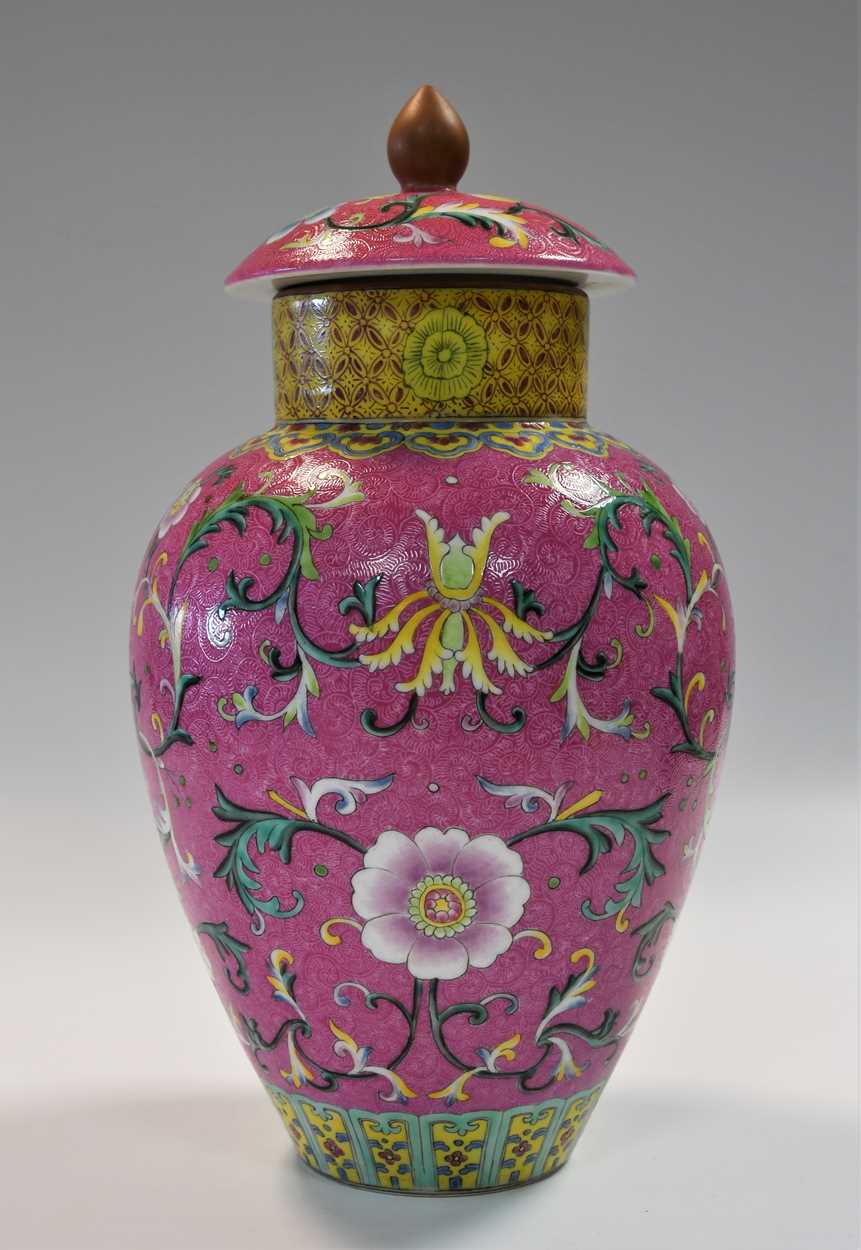 A Chinese famille rose porcelain vase and cover, - Image 5 of 19