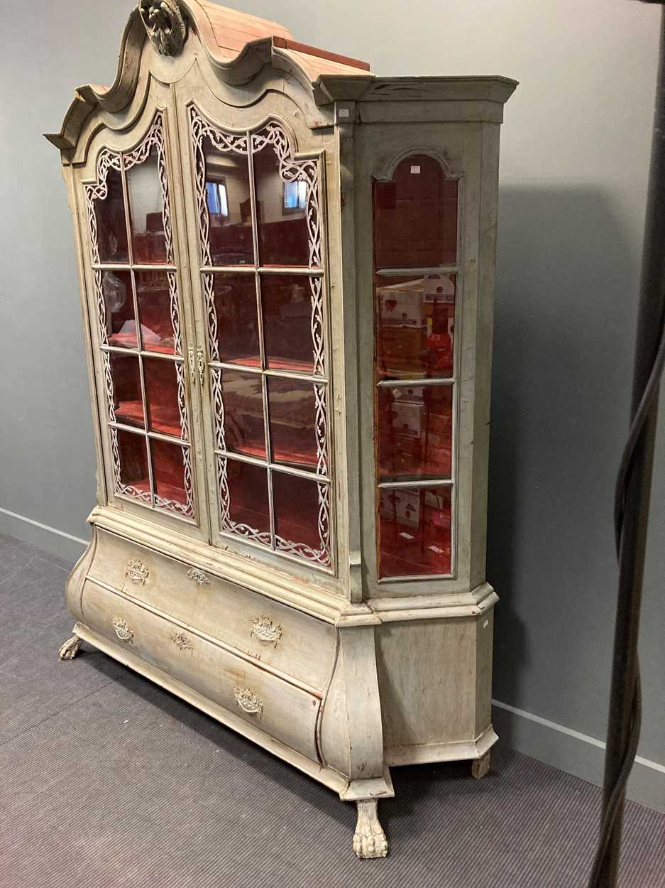 A Dutch grey painted glazed top bookcase, 19th century, - Image 9 of 11