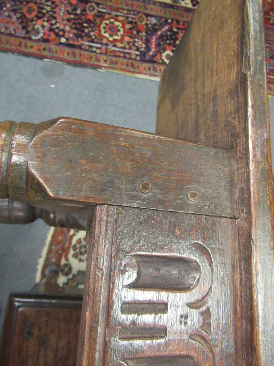 A carved oak bench, 17th century, - Image 19 of 20