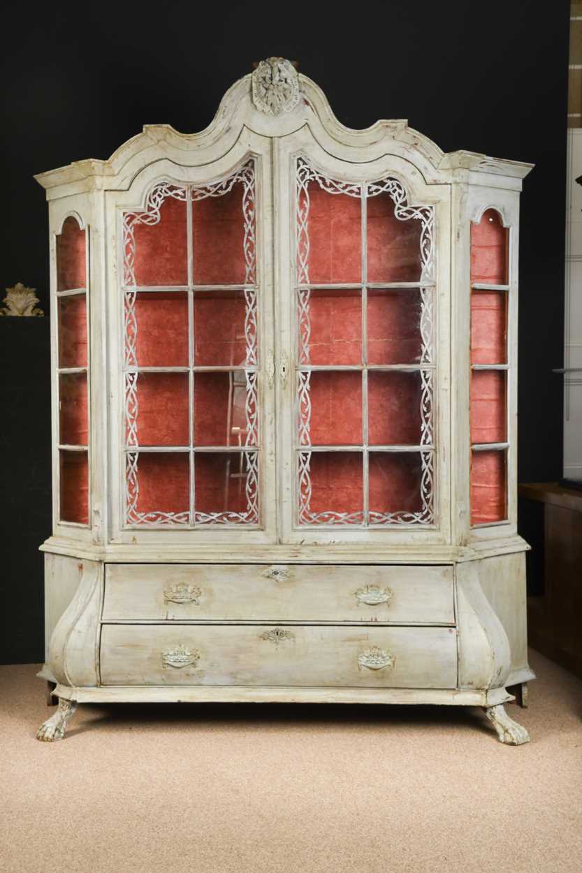 A Dutch grey painted glazed top bookcase, 19th century, - Image 2 of 11