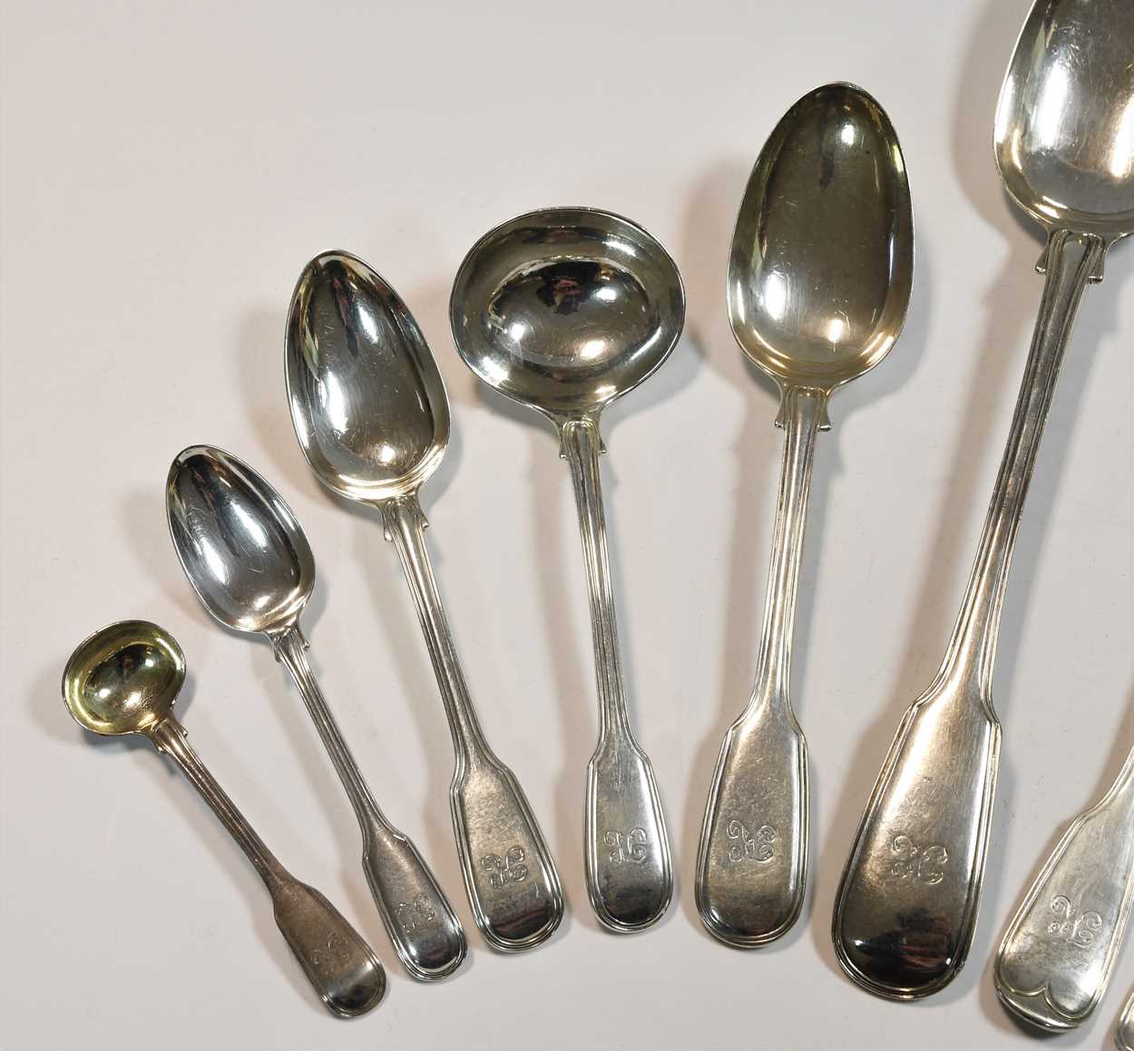 A 53-piece set of Victorian silver flatware with 34 additions, - Image 3 of 10