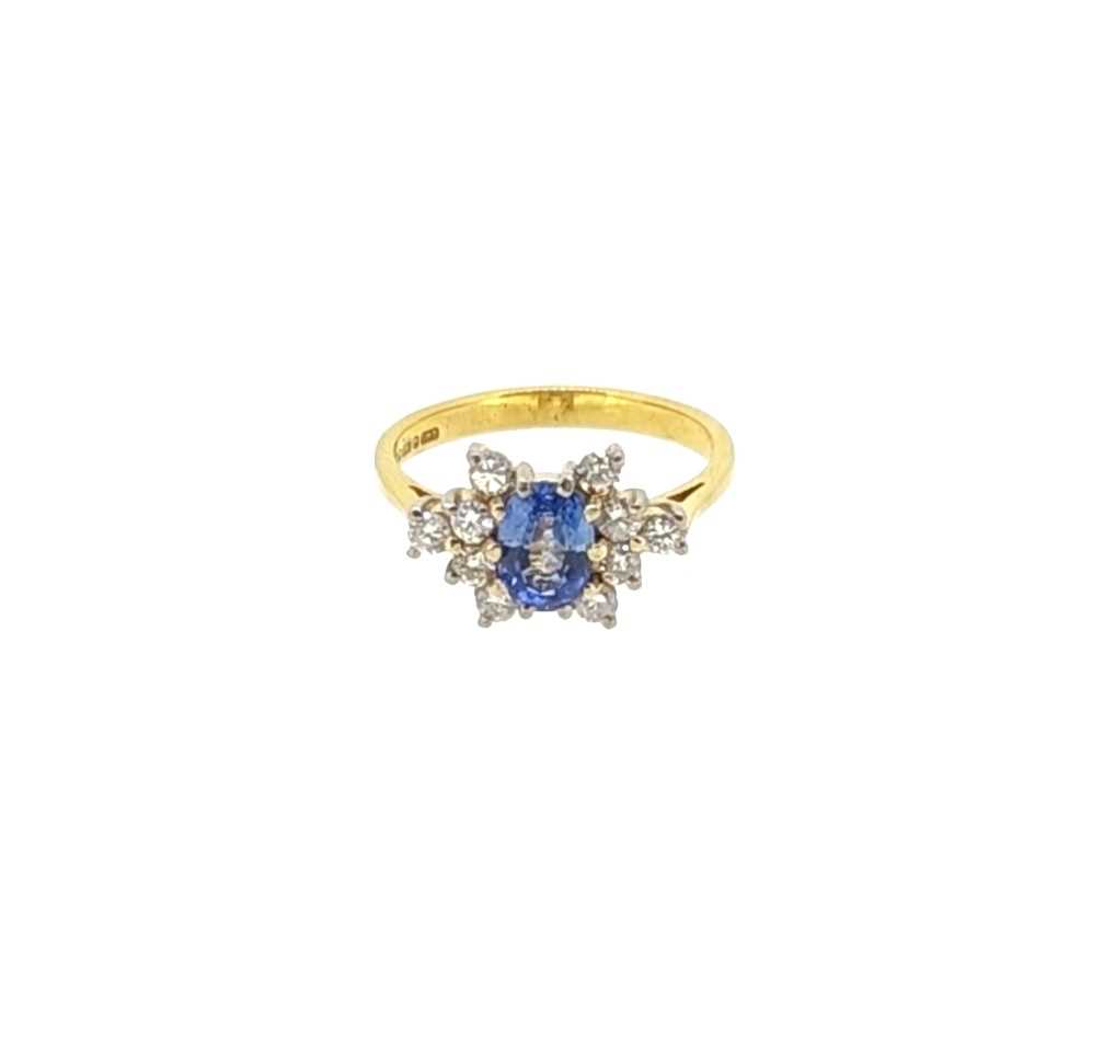 An 18ct gold sapphire and diamond cluster ring, - Image 2 of 4