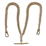 A 9ct rose gold 'Double Albert' watch chain,