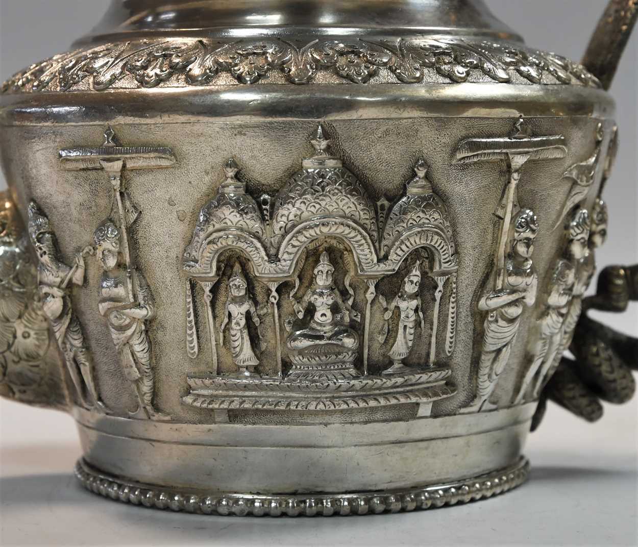A 19th century Indian metalwares 3-piece 'Swami' style tea set, - Image 5 of 18