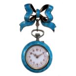 Unsigned - A Swiss silver and enamel fob watch and brooch,