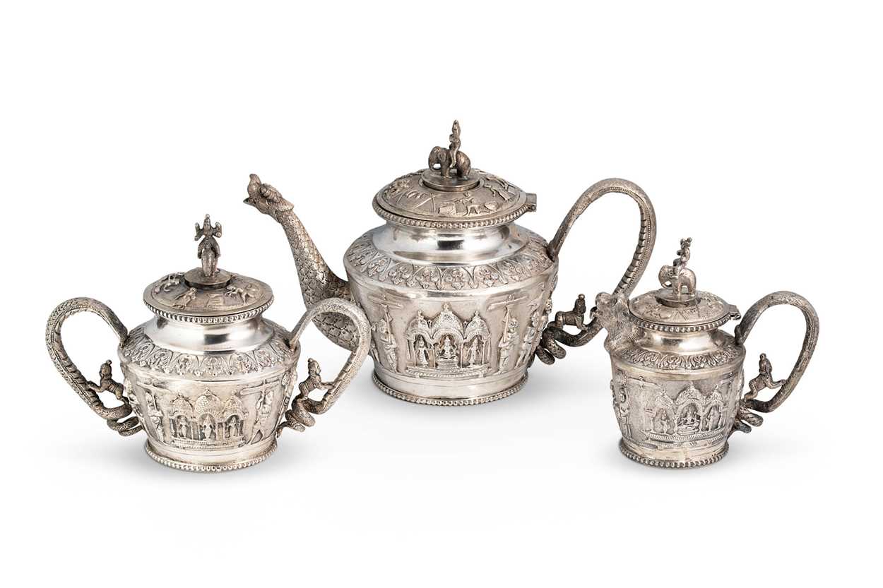 A 19th century Indian metalwares 3-piece 'Swami' style tea set,