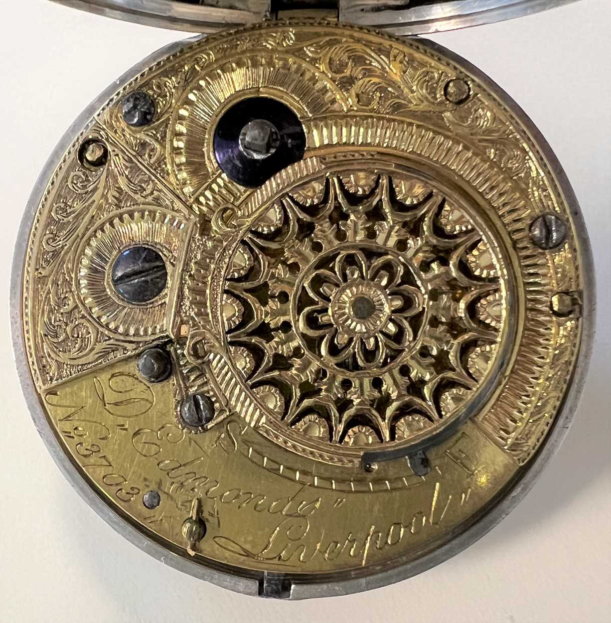 D. Edmonds, Liverpool - An early 19th century Sterling silver pair cased pocket watch, - Image 7 of 9