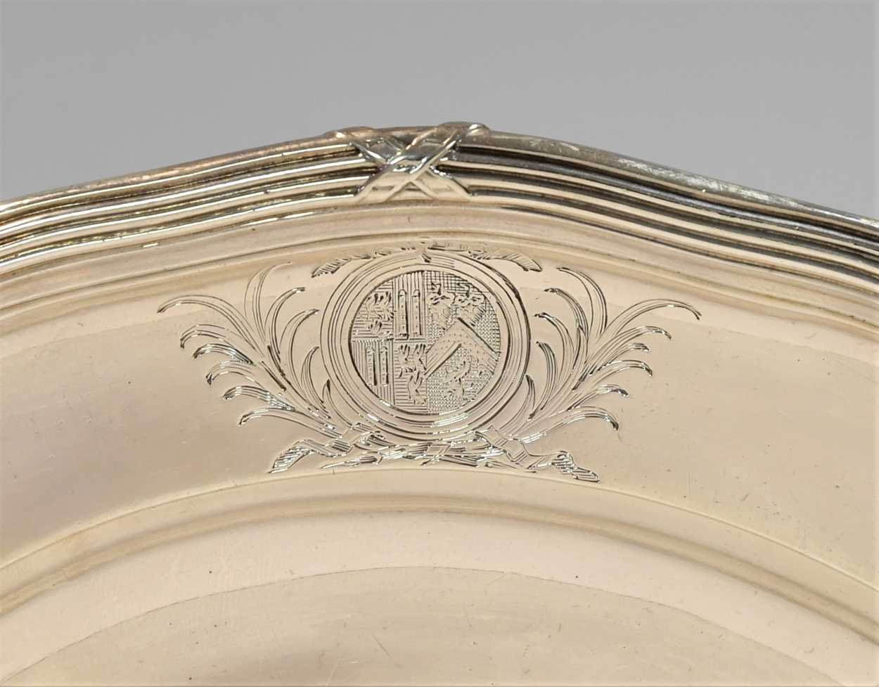 A set of four George III 18th century silver dinner plates, - Image 5 of 7