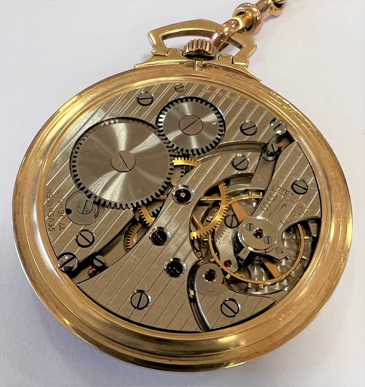 Unsigned - A 9ct gold open faced dress pocket watch with decorative fob, - Image 4 of 5