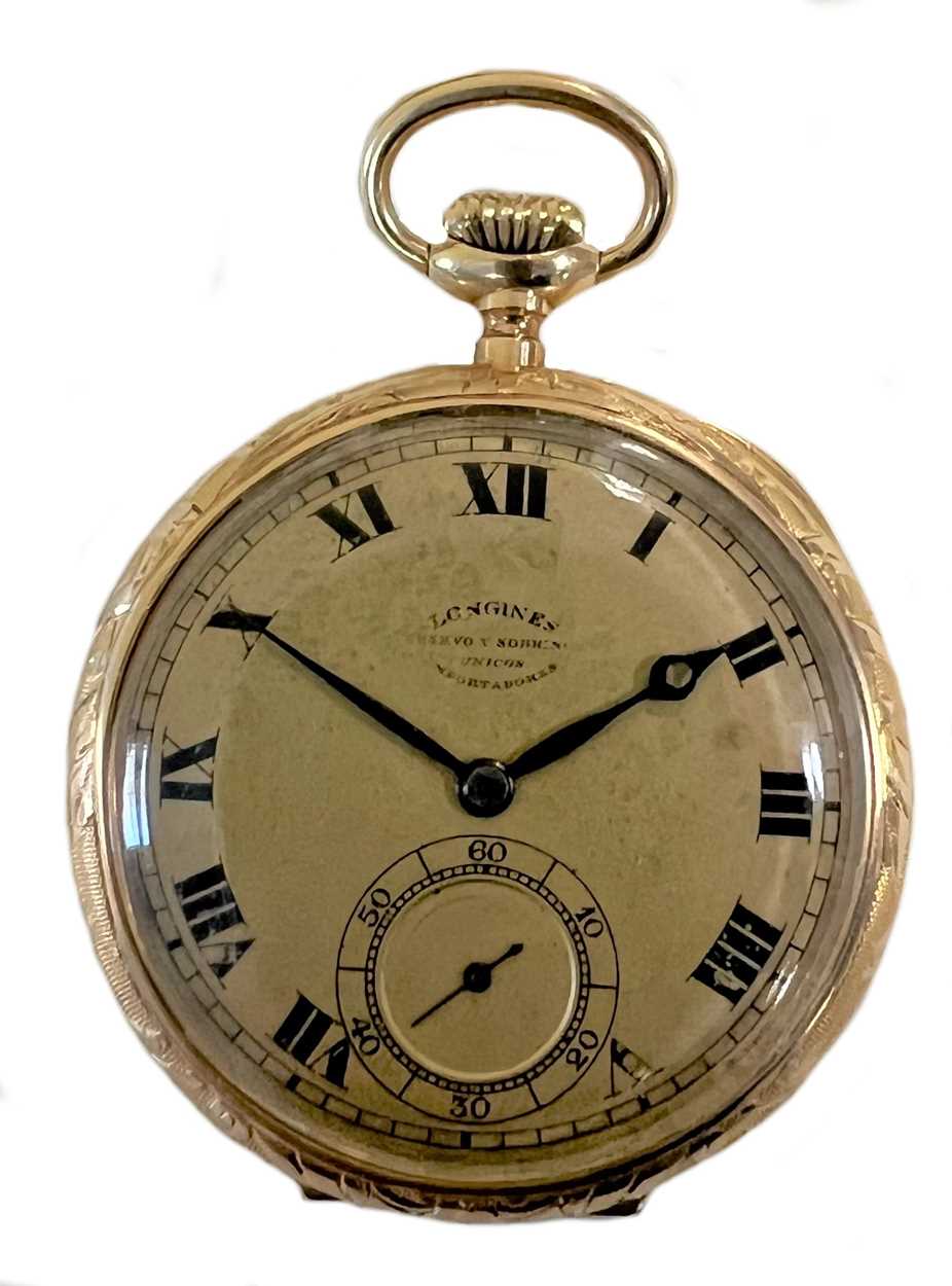 Longines for Cuervo y Sobrinos, Havana - A Swiss 18ct gold open faced pocket watch with unusual fron