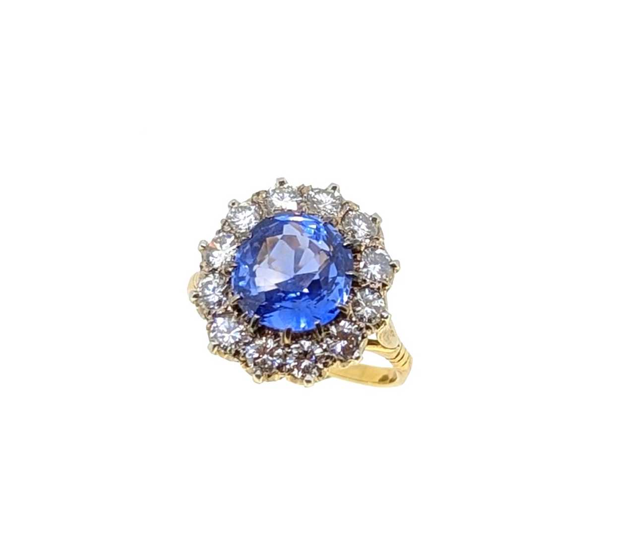 A sapphire and diamond cluster ring, - Image 2 of 6