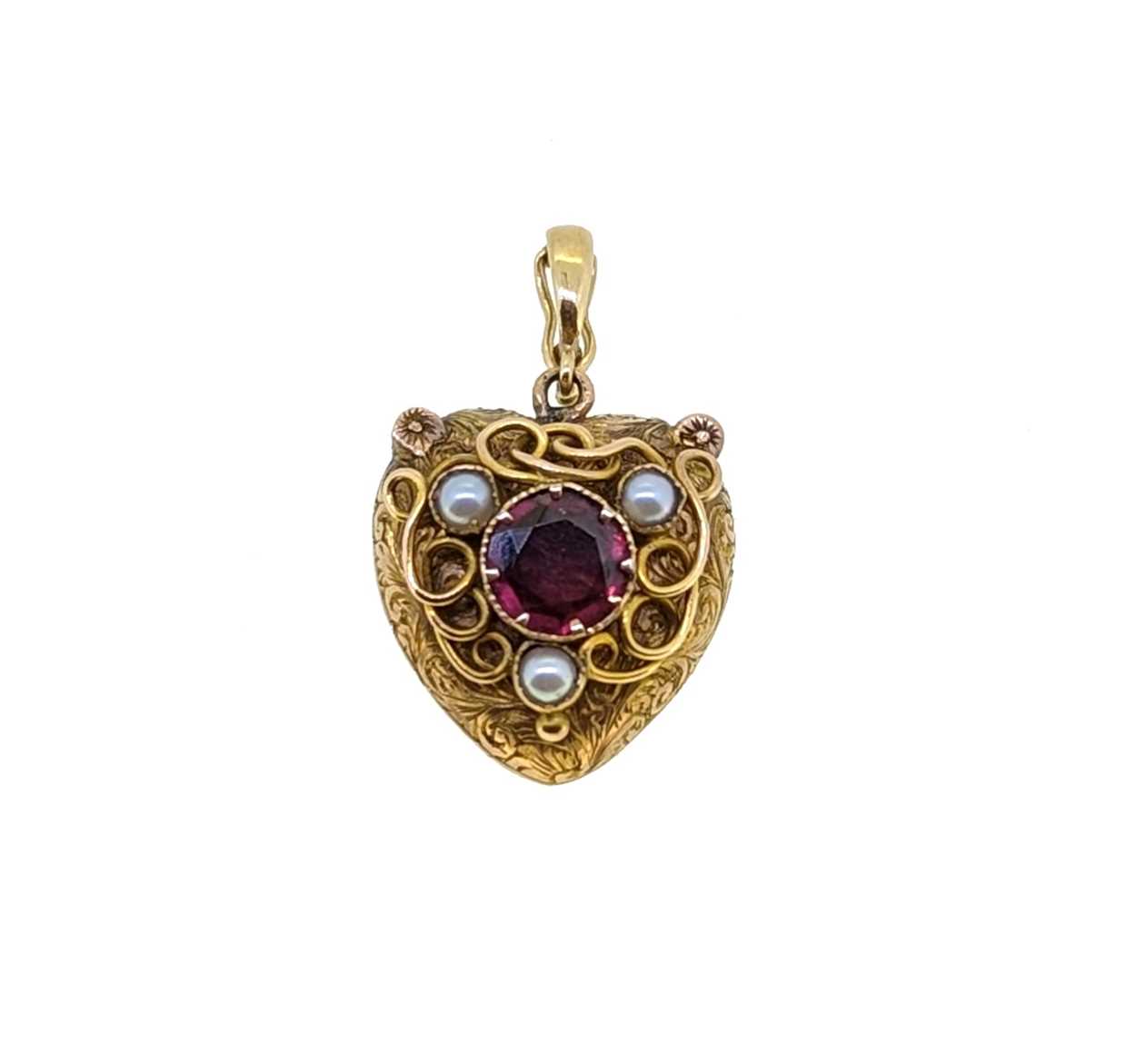 A 19th century foil backed garnet memorial heart pendant and ring, - Image 3 of 8