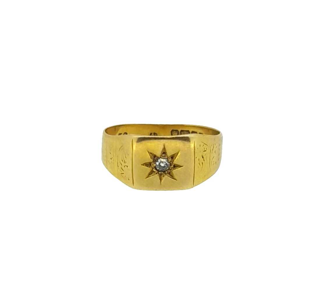 An early 20th century 18ct gold diamond set signet ring, - Image 2 of 3