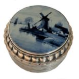 A 19th century Dutch metalwares silver box with Royal Delft plaque insert,