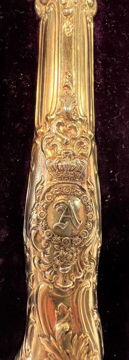 A Victorian silver gilt cased presentation fork and knife, a possible gift to Prince Albert, - Image 5 of 18