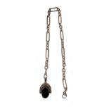 A watch chain with attached swivel fob,