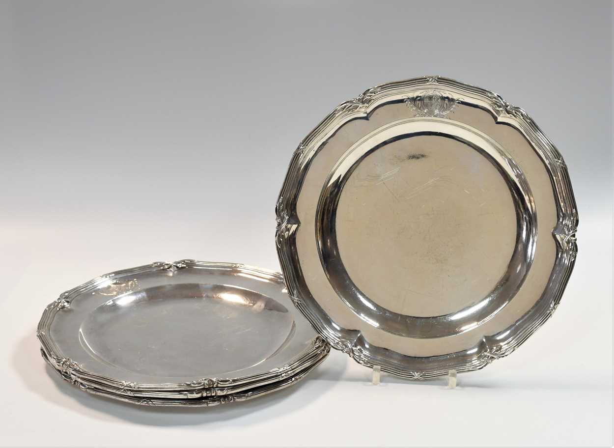 A set of four George III 18th century silver dinner plates, - Image 2 of 7