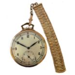 Unsigned - A 9ct gold open faced dress pocket watch with decorative fob,