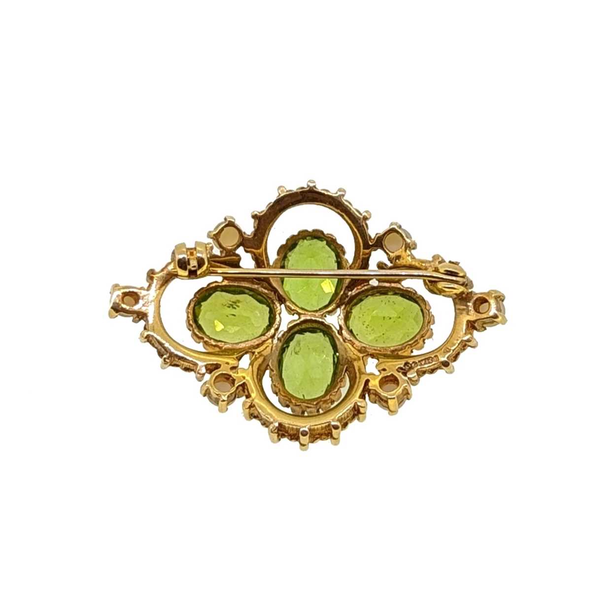 A late 20th century peridot and pearl brooch, - Image 2 of 2