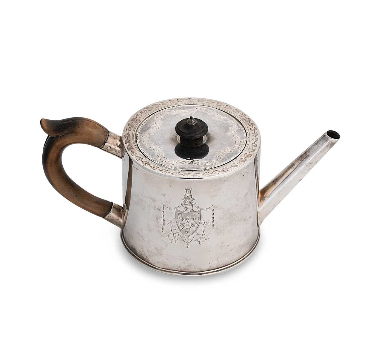 A George III 18th century silver drum teapot,