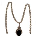 A watch chain with attached swivel fob,